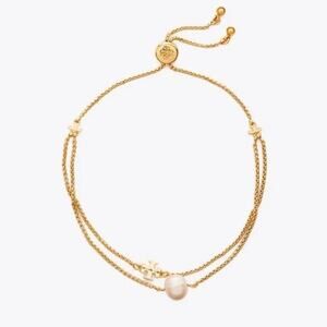 NWT Tory Burch Gold Logo & Pearl Adjustable Bracelet